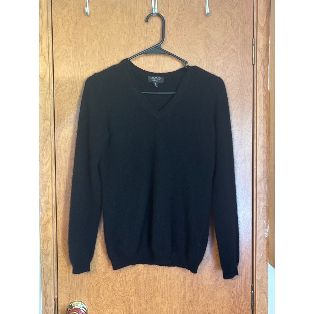 Charter Club Luxury Black 100% Cashmere V-Neck Sweater Womens Small S 72001